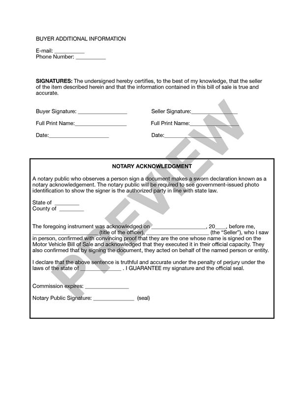 Mobile Home Bill of Sale Layout